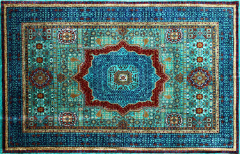 hand knotted medium blue green mamluk afghan rug