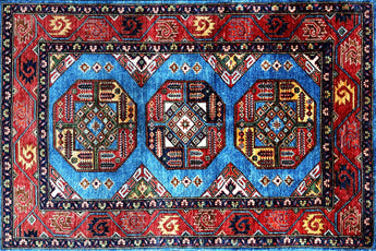 hand knotted medium blue red kazak afghan rug