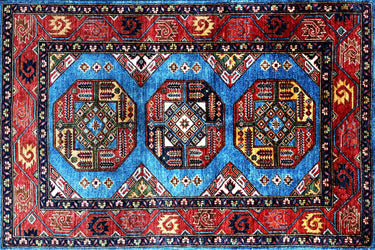 hand knotted medium blue red kazak afghan rug