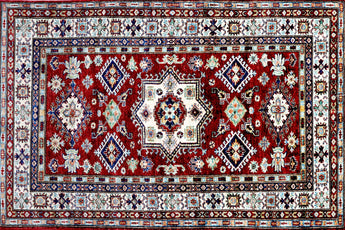 hand knotted medium red white kazak afghan rug