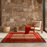 hand knotted small orange yellow arijana afghan rug in door entrance